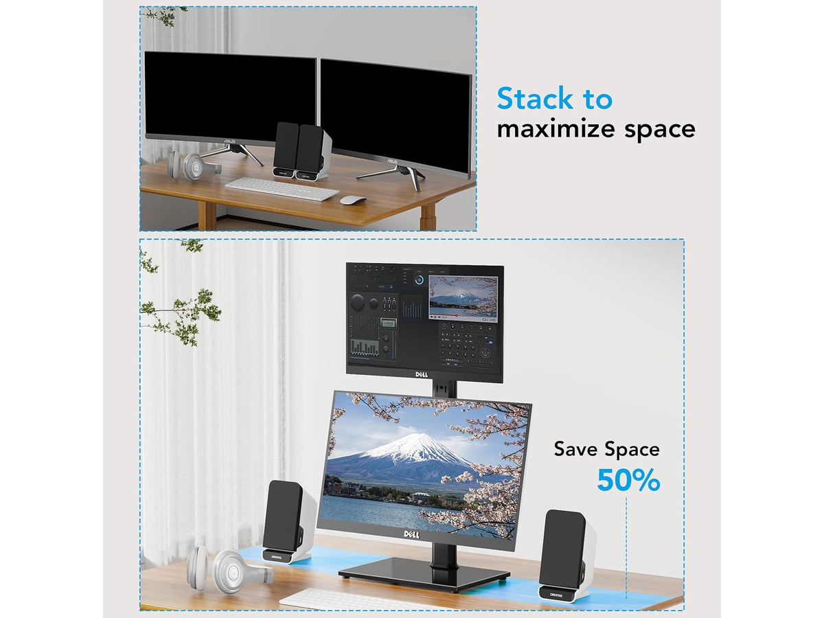 Vertical Dual Monitor Stand Adjustable Freestanding Desk Mount