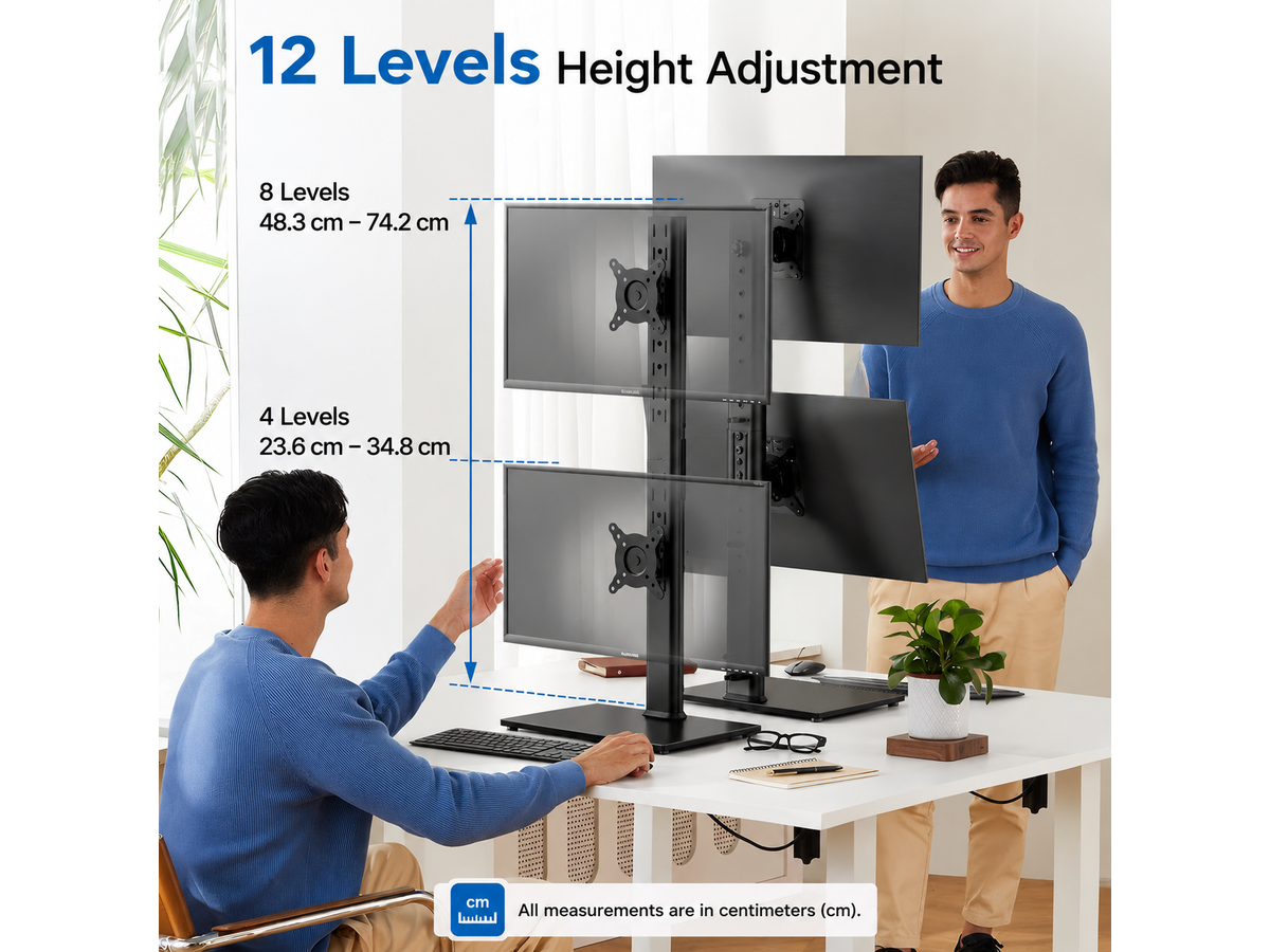 Vertical Dual Monitor Stand Adjustable Freestanding Desk Mount