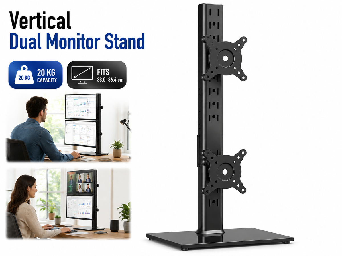 Vertical Dual Monitor Stand Adjustable Freestanding Desk Mount