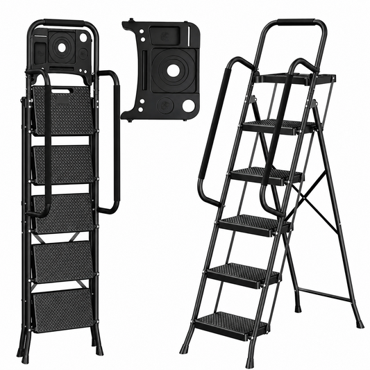 5 Step Folding Ladder Heavy Duty 150KG with Handrails Tool