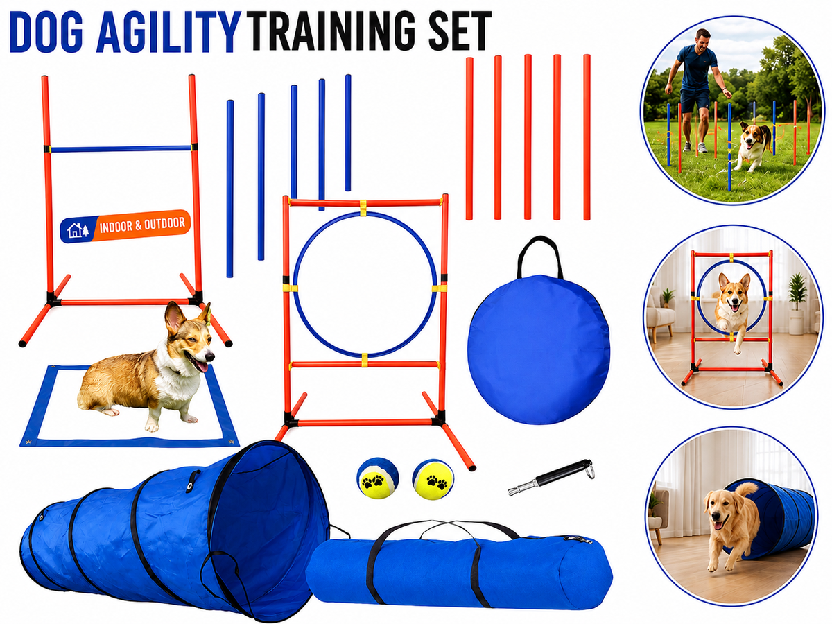 Dog Agility Training Equipment Set Backyard Obstacle Course with Tunnel