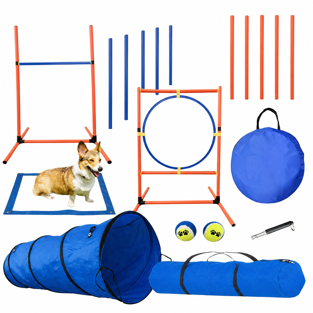 Dog Agility Training Equipment Set Backyard Obstacle Course with Tunnel