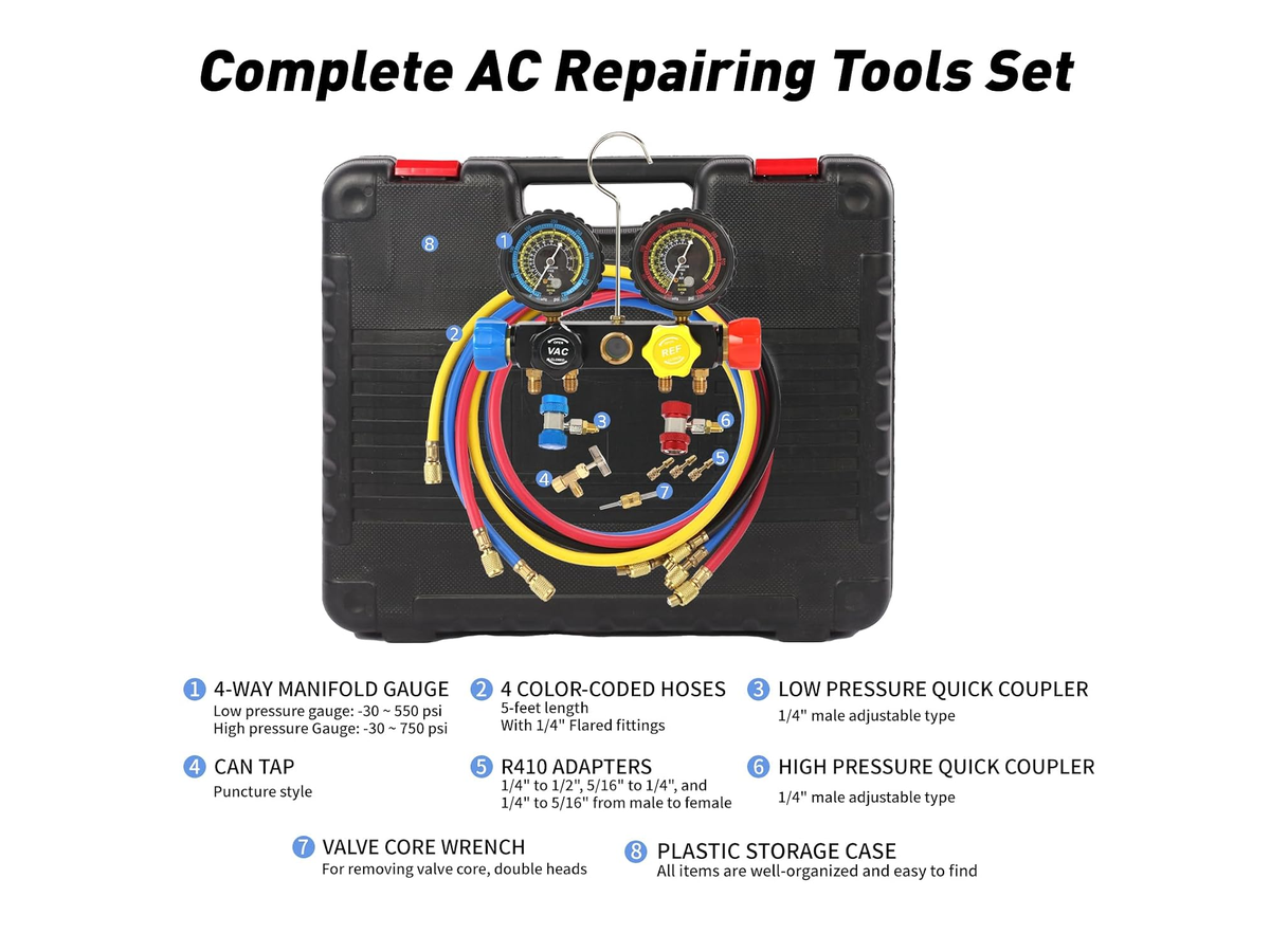 4 Way Refrigerant Gauge AC Diagnostic Manifold Set