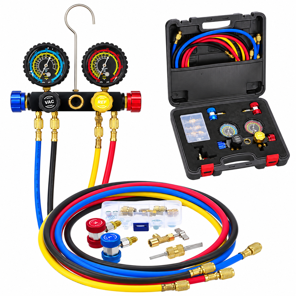 4 Way Refrigerant Gauge AC Diagnostic Manifold Set