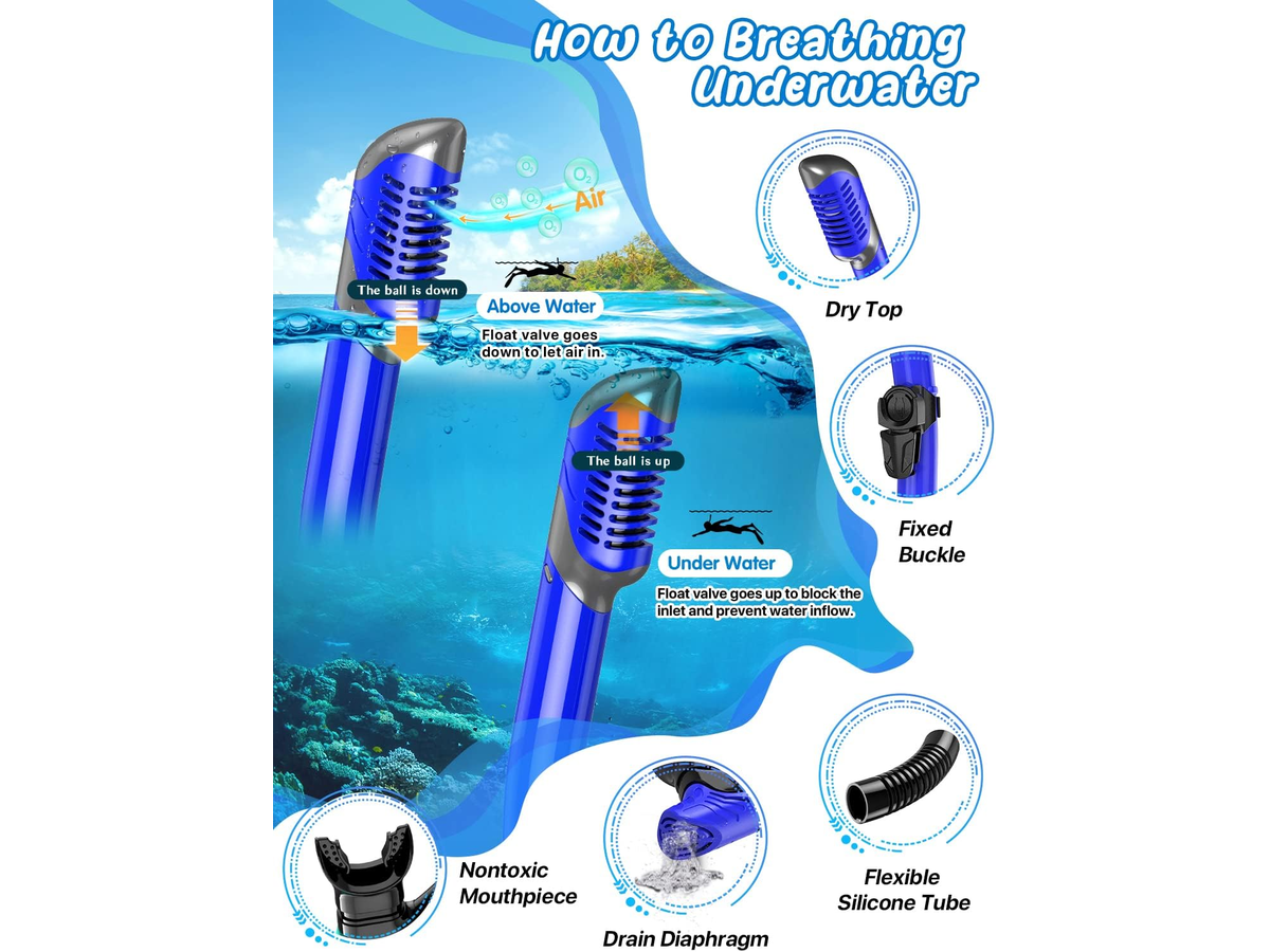 Mask Fins Snorkel Set Panoramic Tempered Glass Mask Dry Top Snorkel Adjustable Fins