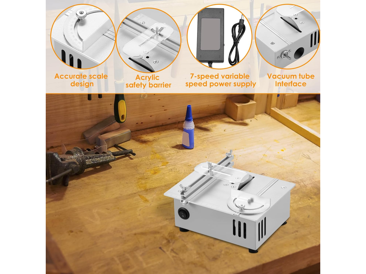 Mini Precision Table Saw 7 Speed Adjustable Desktop Cutting Grinding Machine