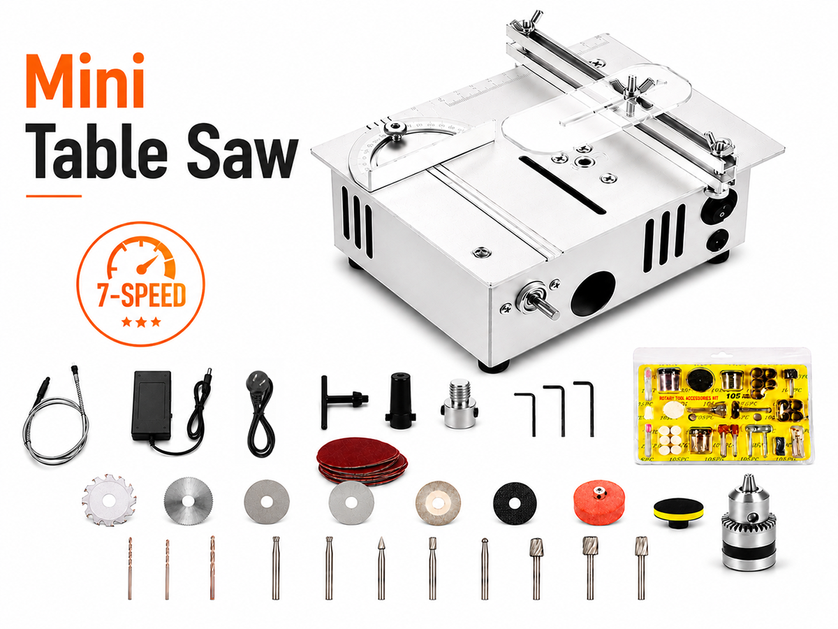 Mini Precision Table Saw 7 Speed Adjustable Desktop Cutting Grinding Machine