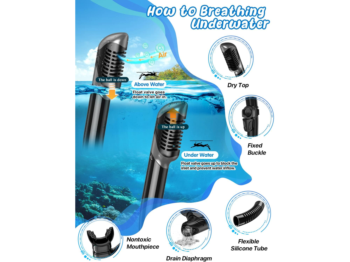 Mask Fins Snorkel Set Panoramic Tempered Glass Mask Dry Top Snorkel Adjustable