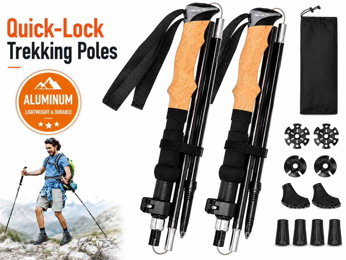 Collapsible Trekking Poles 2 Pack Adjustable Quick Lock Walking Sticks with EVA Handles