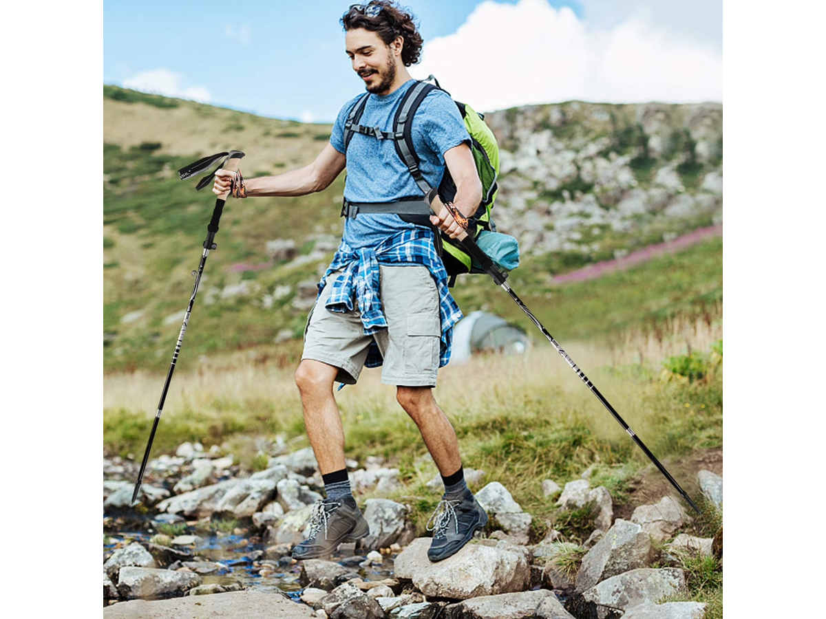 Collapsible Trekking Poles 2 Pack Adjustable Quick Lock Walking Sticks with EVA Handles
