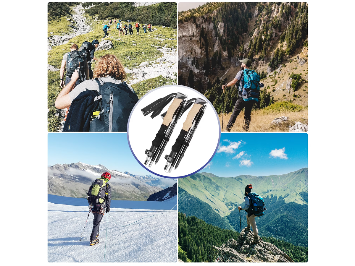 Collapsible Trekking Poles 2 Pack Adjustable Quick Lock Walking Sticks with EVA Handles