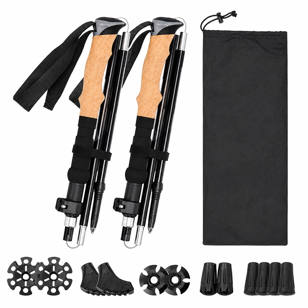 Collapsible Trekking Poles 2 Pack Adjustable Quick Lock Walking Sticks with EVA Handles