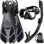 Mask Fins Snorkel Set Panoramic Temper Glass Mask Dry Top Snorkel Adjustable Fins