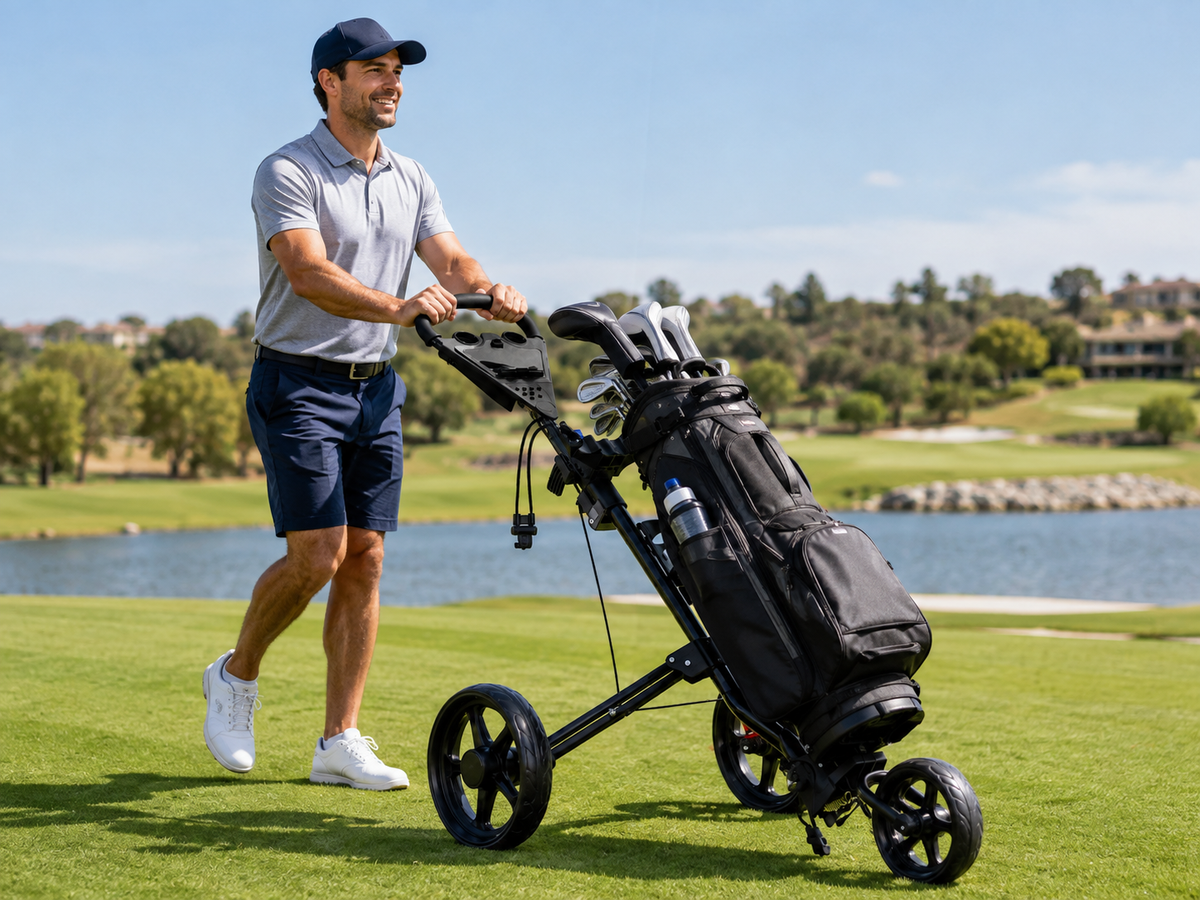 3 Wheel Golf Trundler Folding Golf Push Cart with Dual Brakes and Accessories