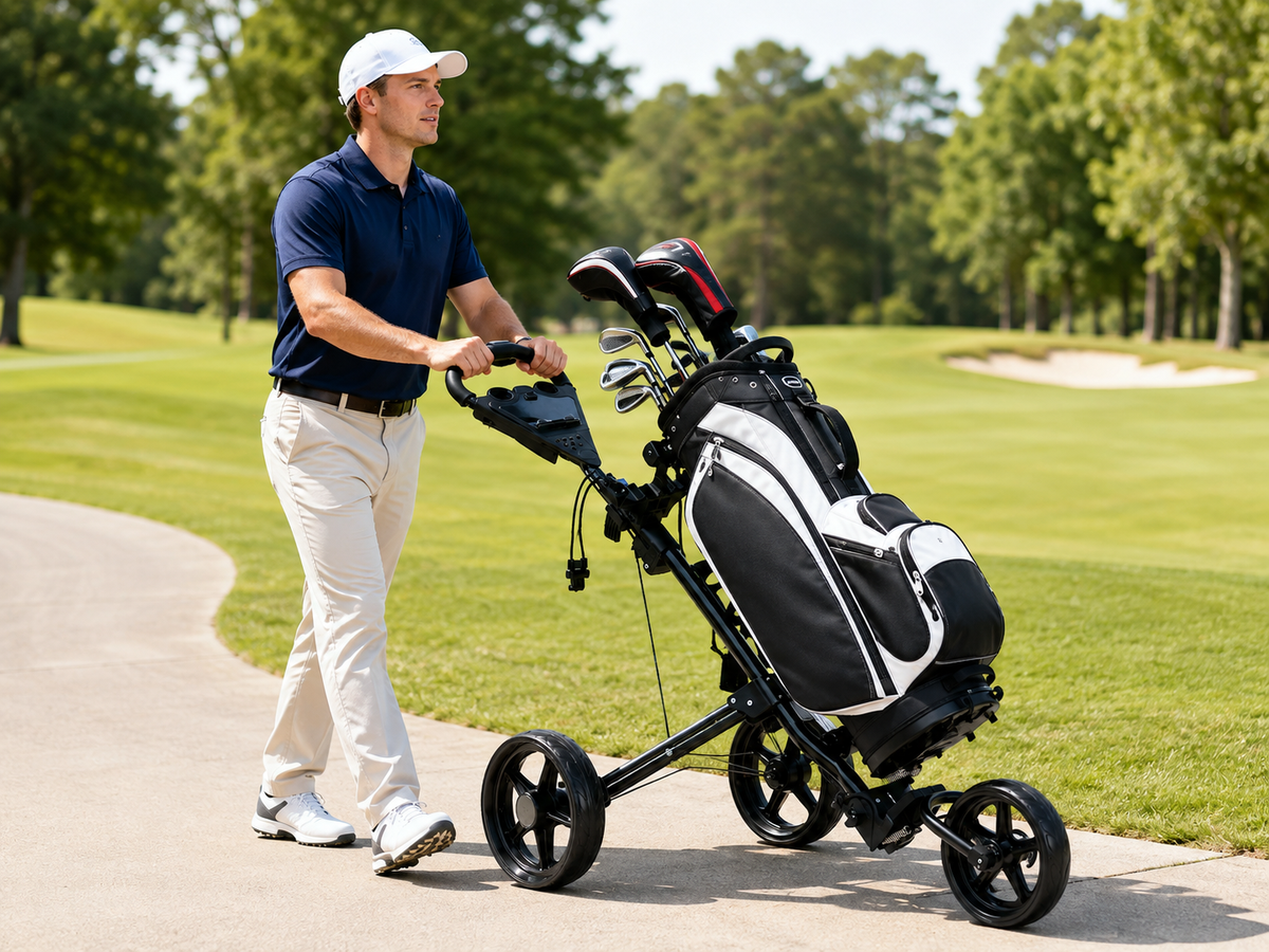 3 Wheel Golf Trundler Folding Golf Push Cart with Dual Brakes and Accessories