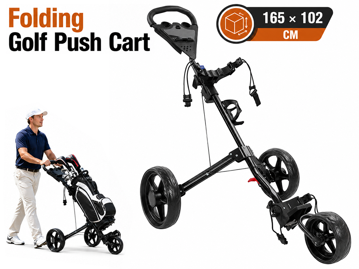 3 Wheel Golf Trundler Folding Golf Push Cart with Dual Brakes and Accessories