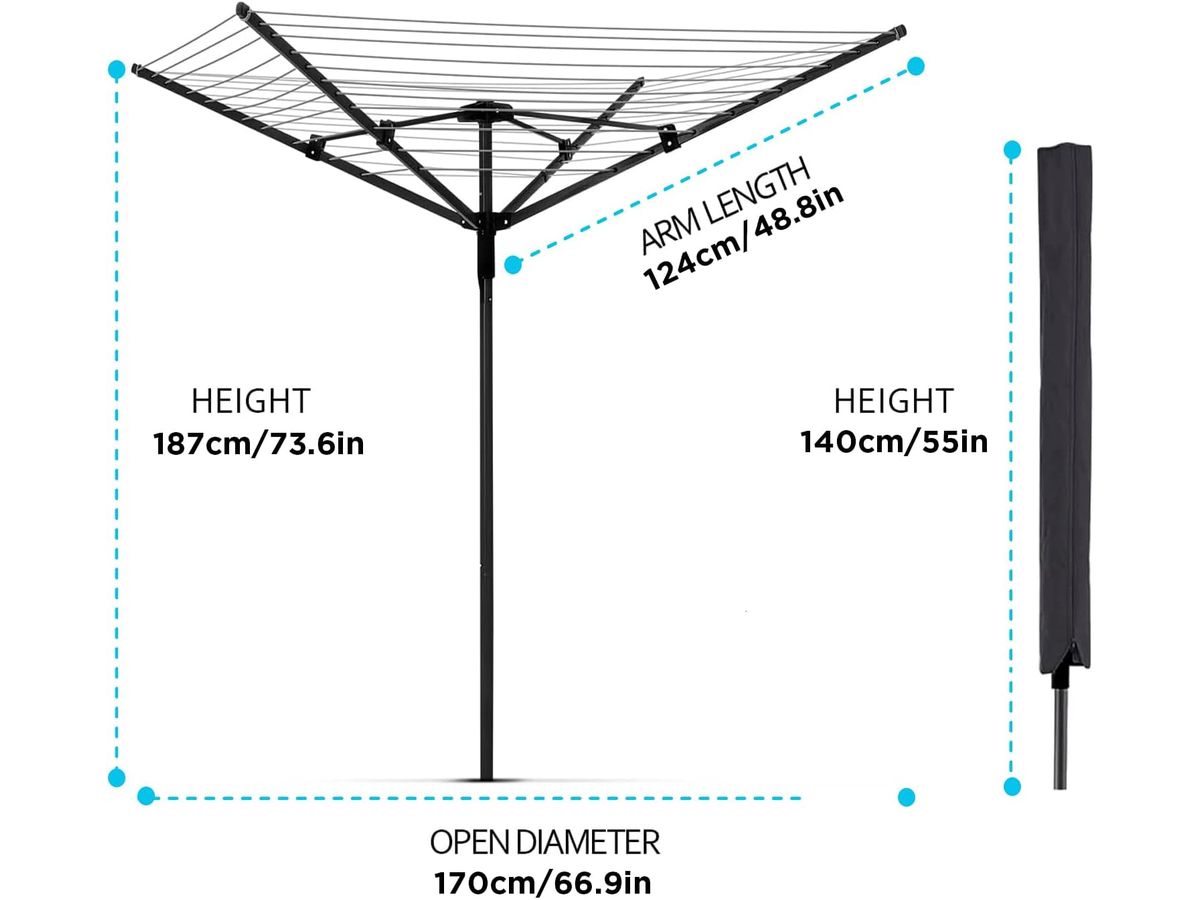 utdoor Clothes Airer with Ground Spike Protective Cover and Adjustable Height