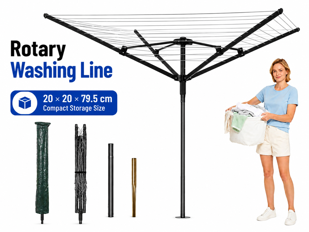 utdoor Clothes Airer with Ground Spike Protective Cover and Adjustable Height