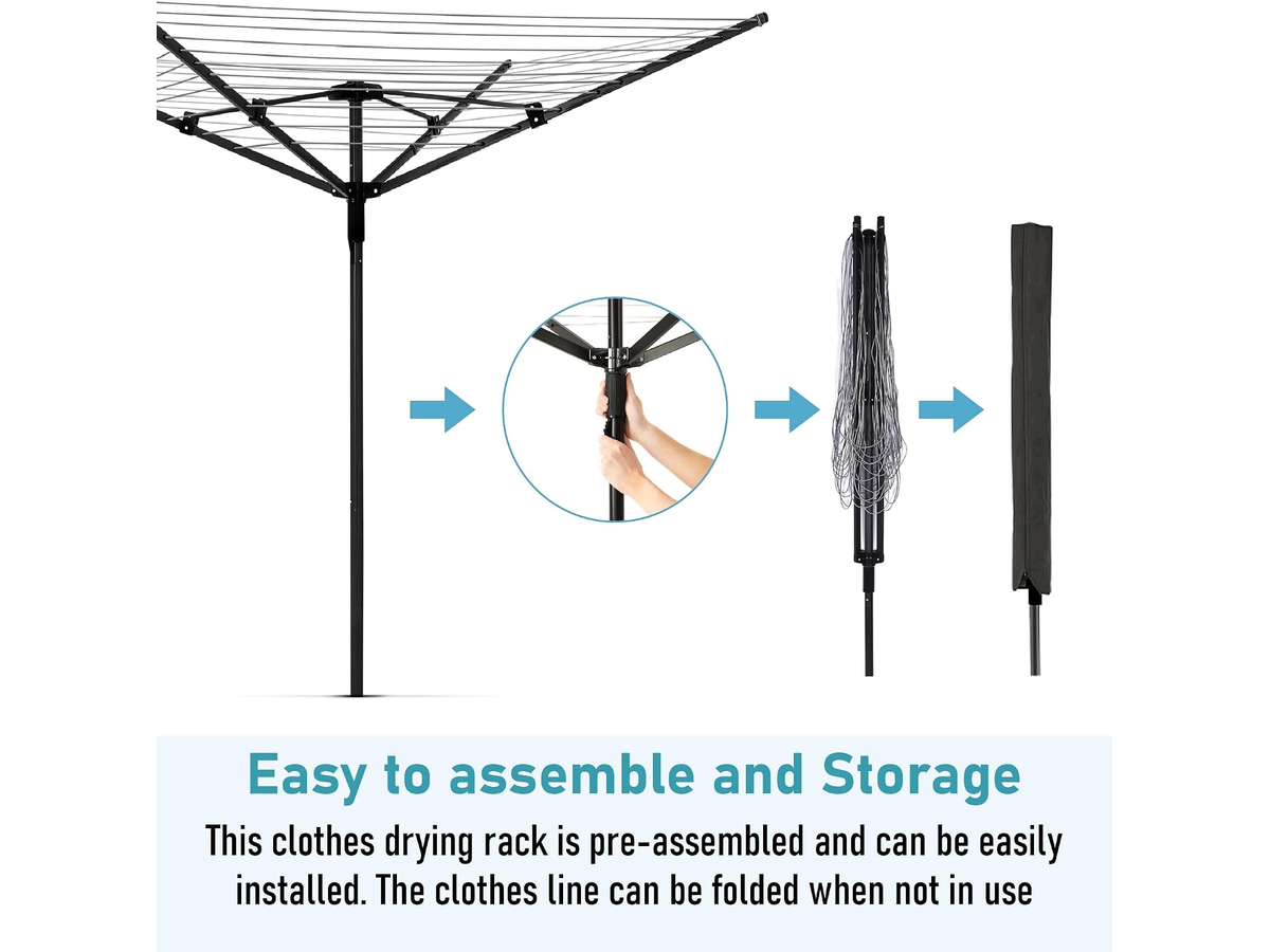 utdoor Clothes Airer with Ground Spike Protective Cover and Adjustable Height