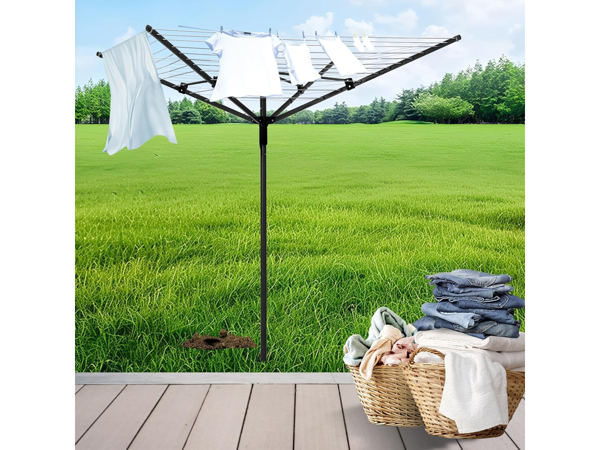 utdoor Clothes Airer with Ground Spike Protective Cover and Adjustable Height