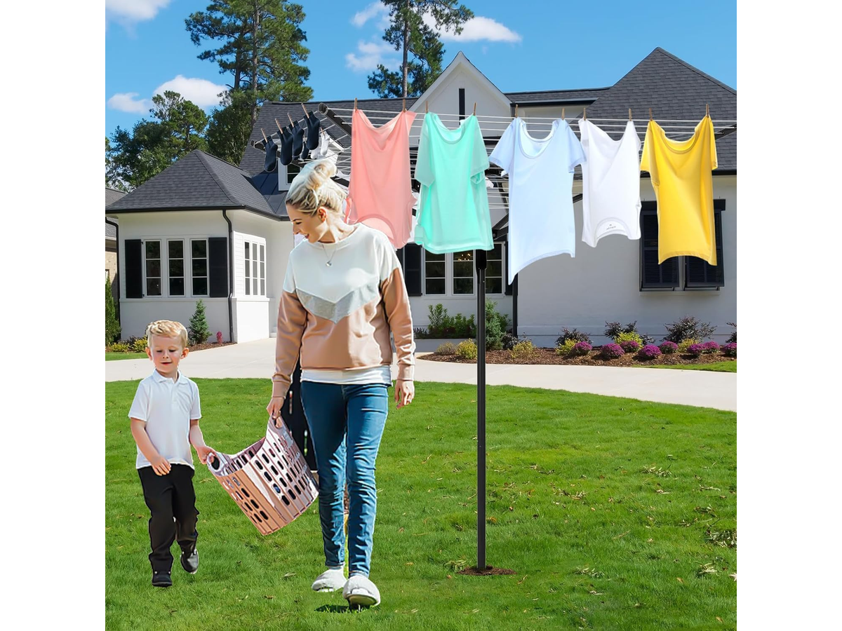 utdoor Clothes Airer with Ground Spike Protective Cover and Adjustable Height