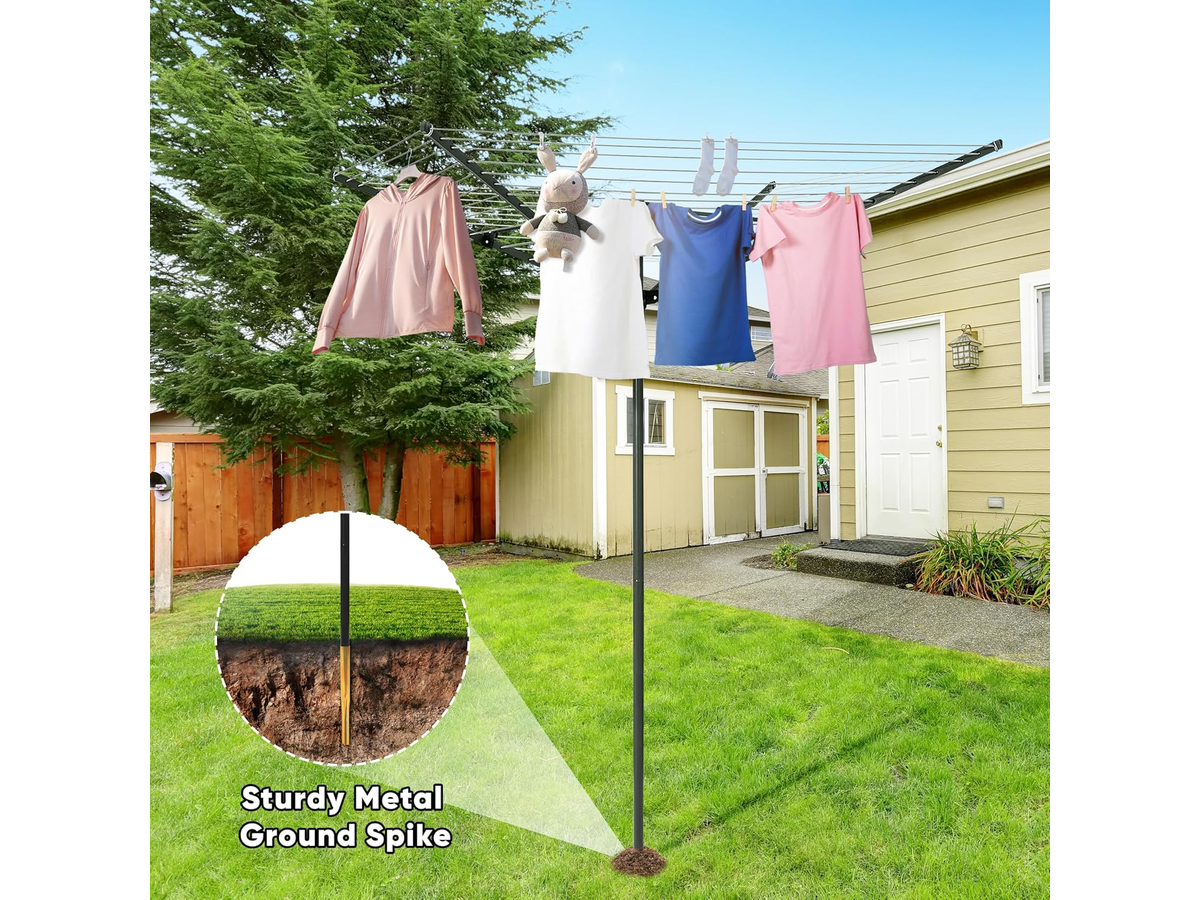 utdoor Clothes Airer with Ground Spike Protective Cover and Adjustable Height