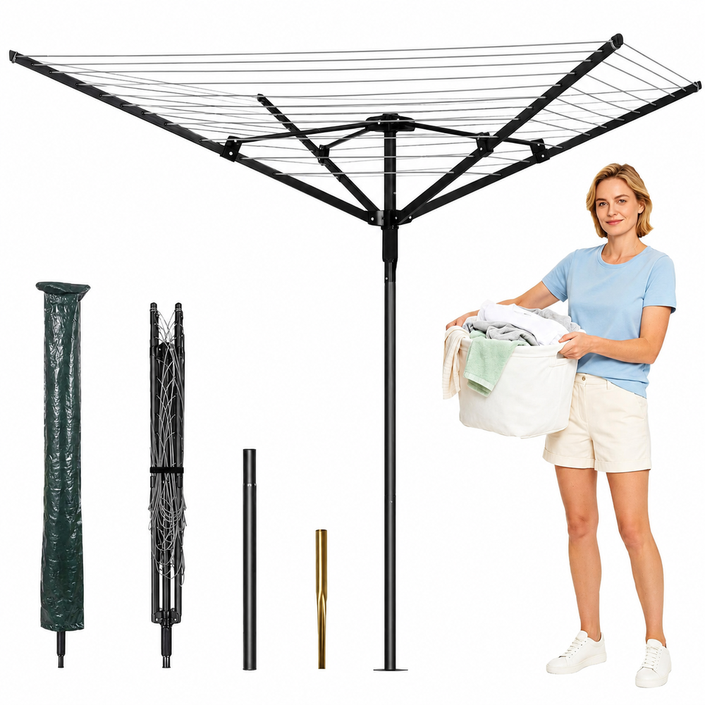 utdoor Clothes Airer with Ground Spike Protective Cover and Adjustable Height