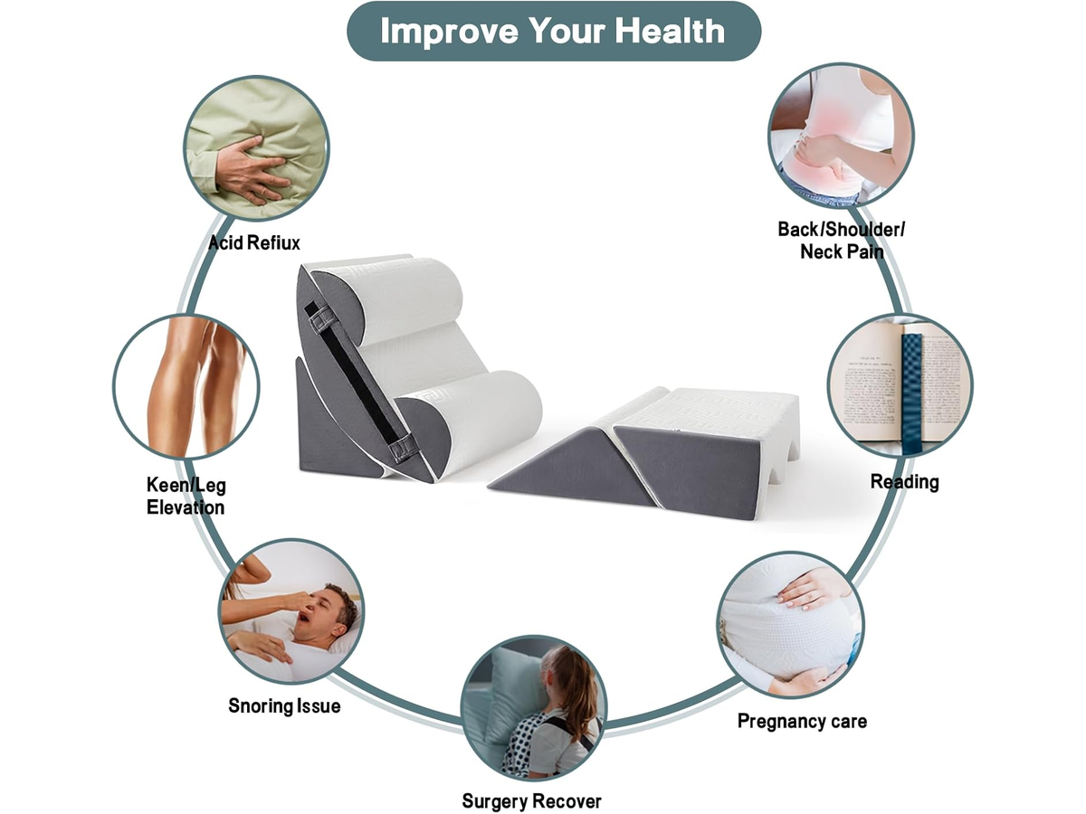 Wedge Pillow 6 Piece Memory Foam Adjustable Bed Support Pillow Set