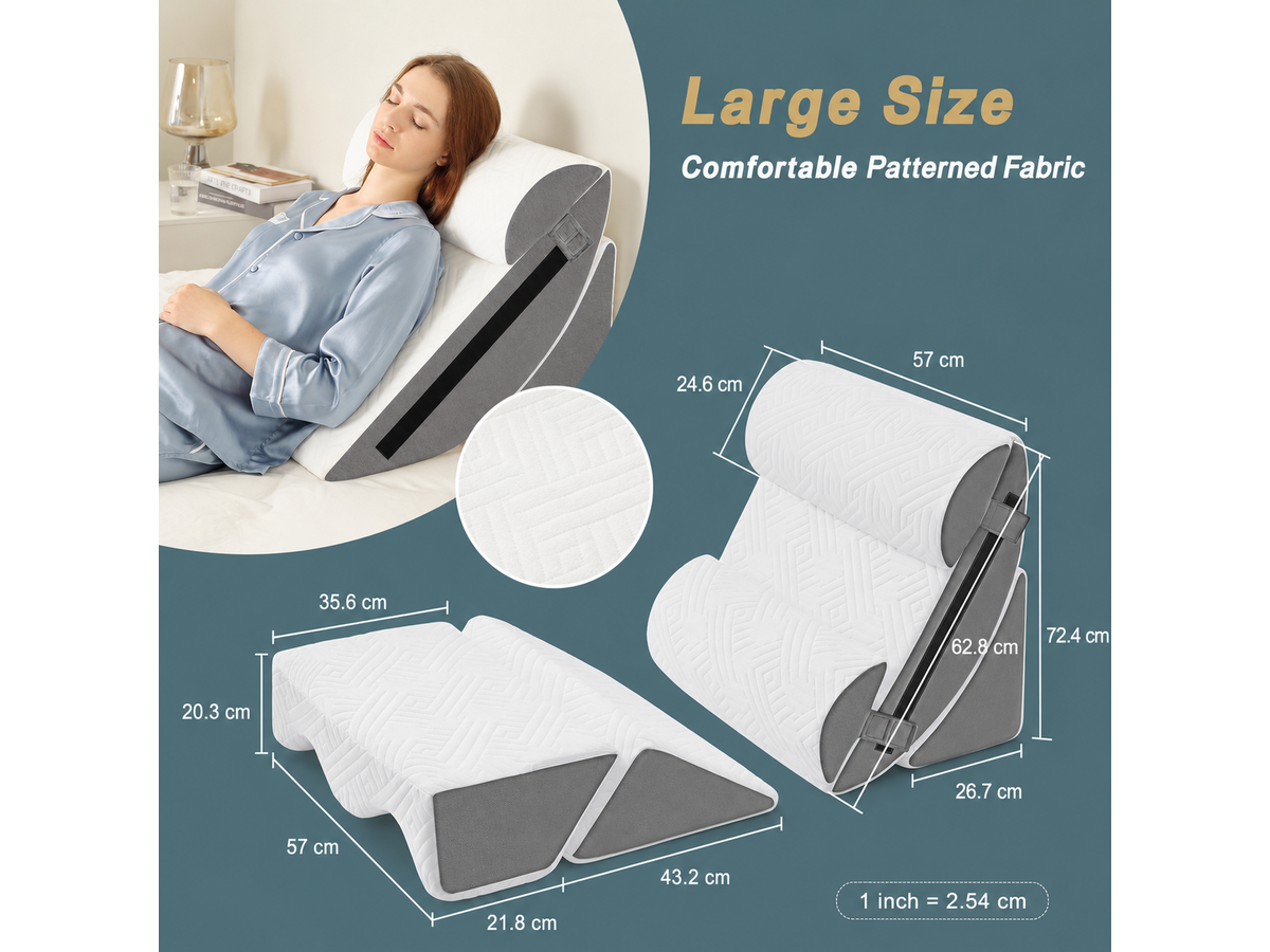 Wedge Pillow 6 Piece Memory Foam Adjustable Bed Support Pillow Set