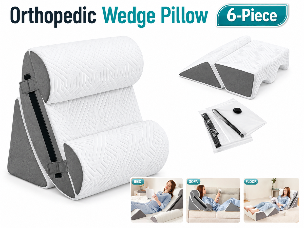 Wedge Pillow 6 Piece Memory Foam Adjustable Bed Support Pillow Set