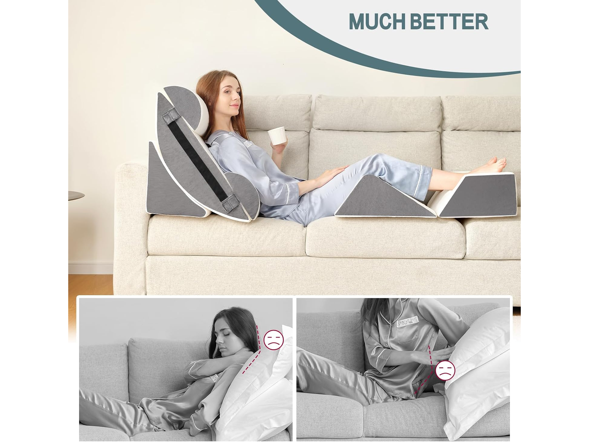 Wedge Pillow 6 Piece Memory Foam Adjustable Bed Support Pillow Set