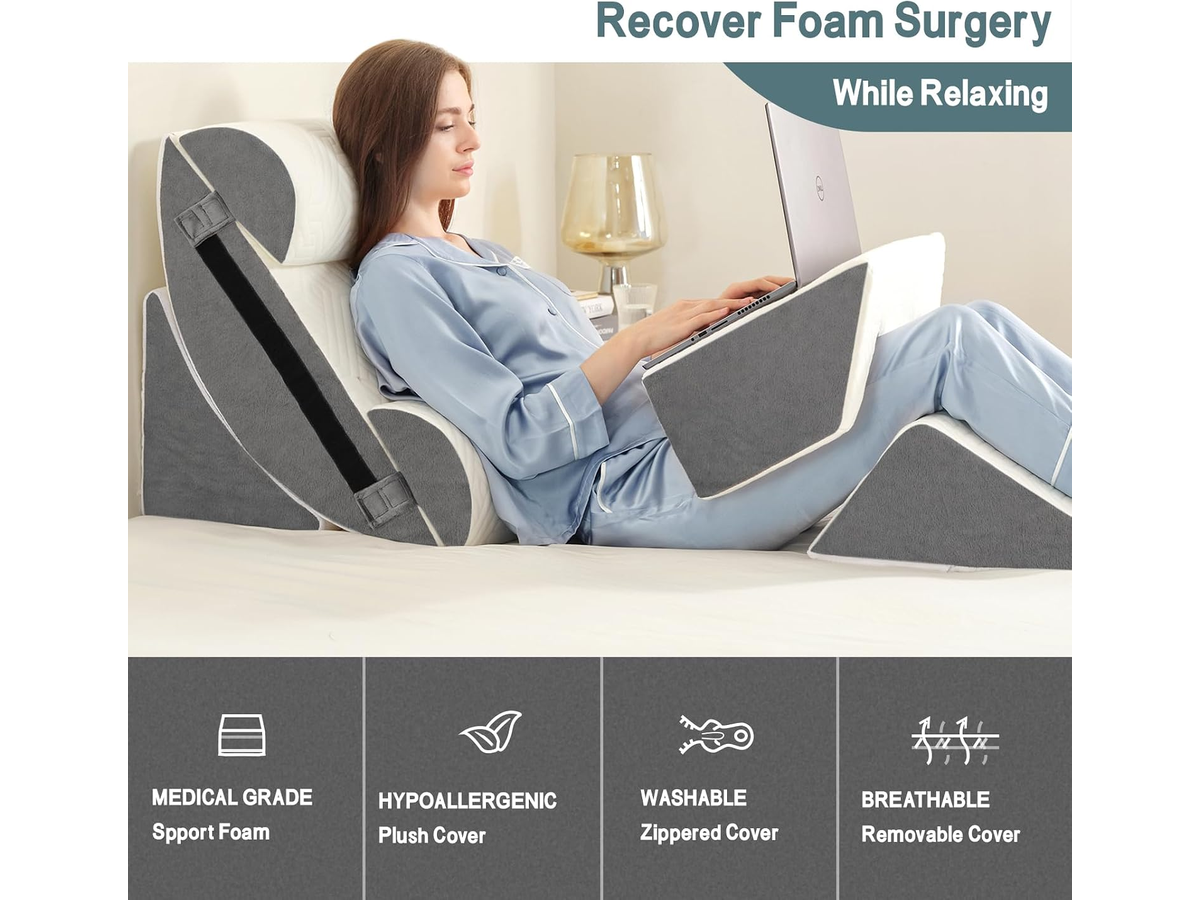 Wedge Pillow 6 Piece Memory Foam Adjustable Bed Support Pillow Set