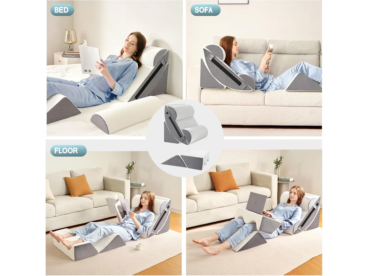 Wedge Pillow 6 Piece Memory Foam Adjustable Bed Support Pillow Set