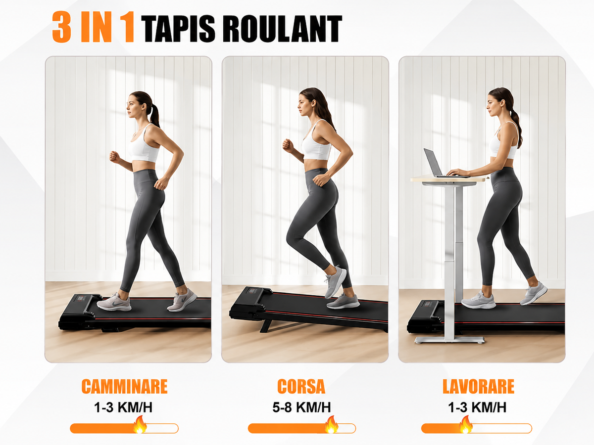 Walking Machine Treadmill 2.5HP 8% Incline 3 in 1 Compact Home Office Treadmill