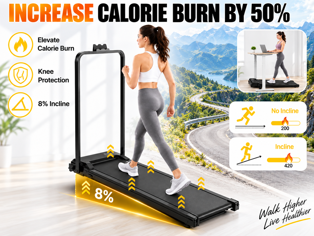 Walking Machine Treadmill 2.5HP 8% Incline 3 in 1 Compact Home Office Treadmill