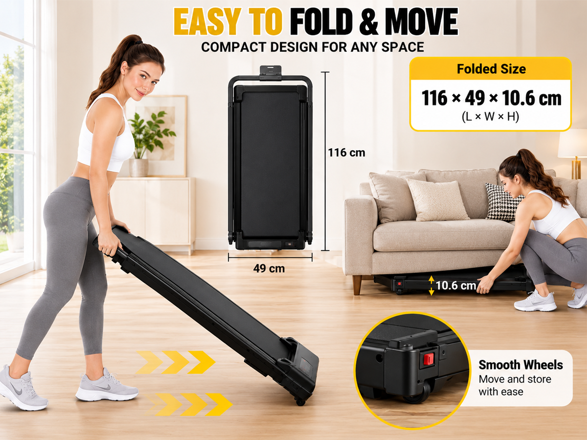 Walking Machine Treadmill 2.5HP 8% Incline 3 in 1 Compact Home Office Treadmill