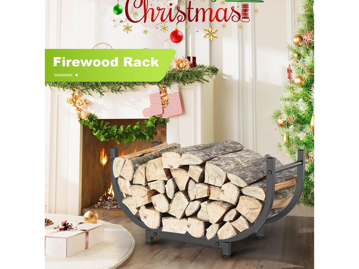 Firewood Log Storage Rack Heavy Duty Steel Log Holder with Handles Indoor Outdoor