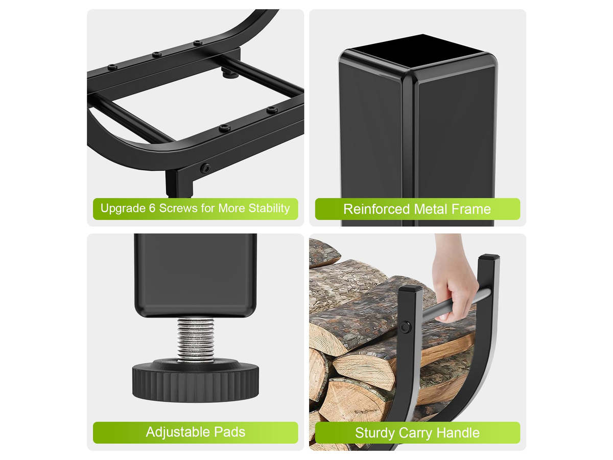 Firewood Log Storage Rack Heavy Duty Steel Log Holder with Handles Indoor Outdoor