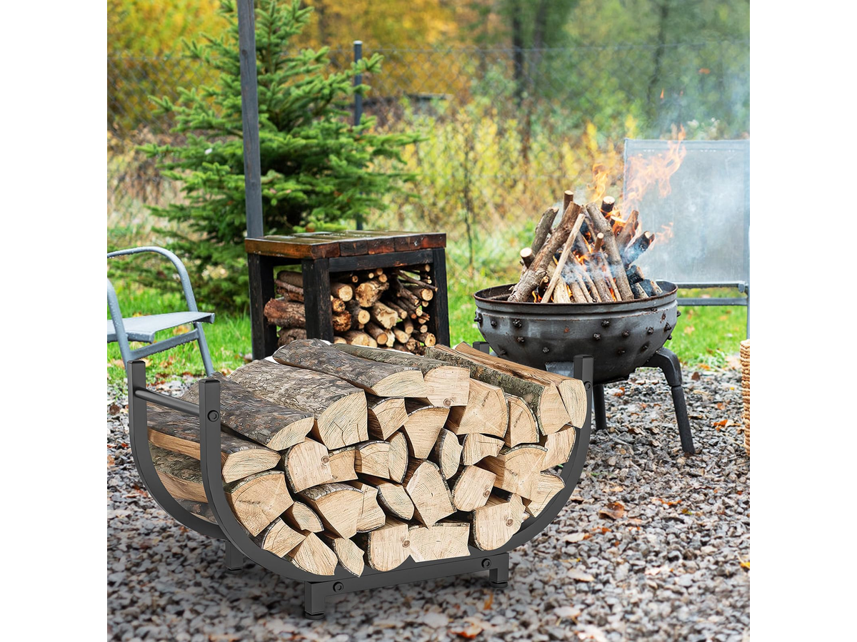 Firewood Log Storage Rack Heavy Duty Steel Log Holder with Handles Indoor Outdoor