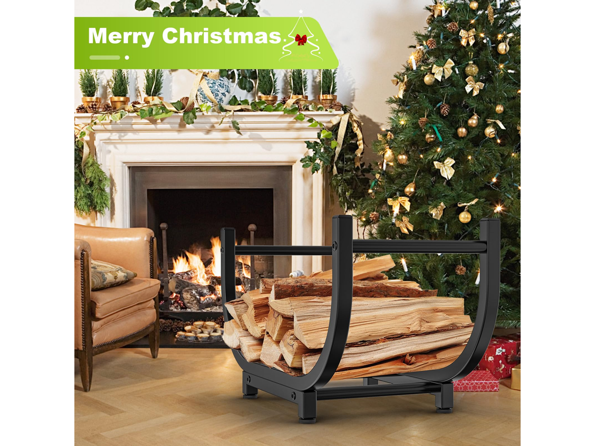 Firewood Log Storage Rack Heavy Duty Steel Log Holder with Handles Indoor Outdoor