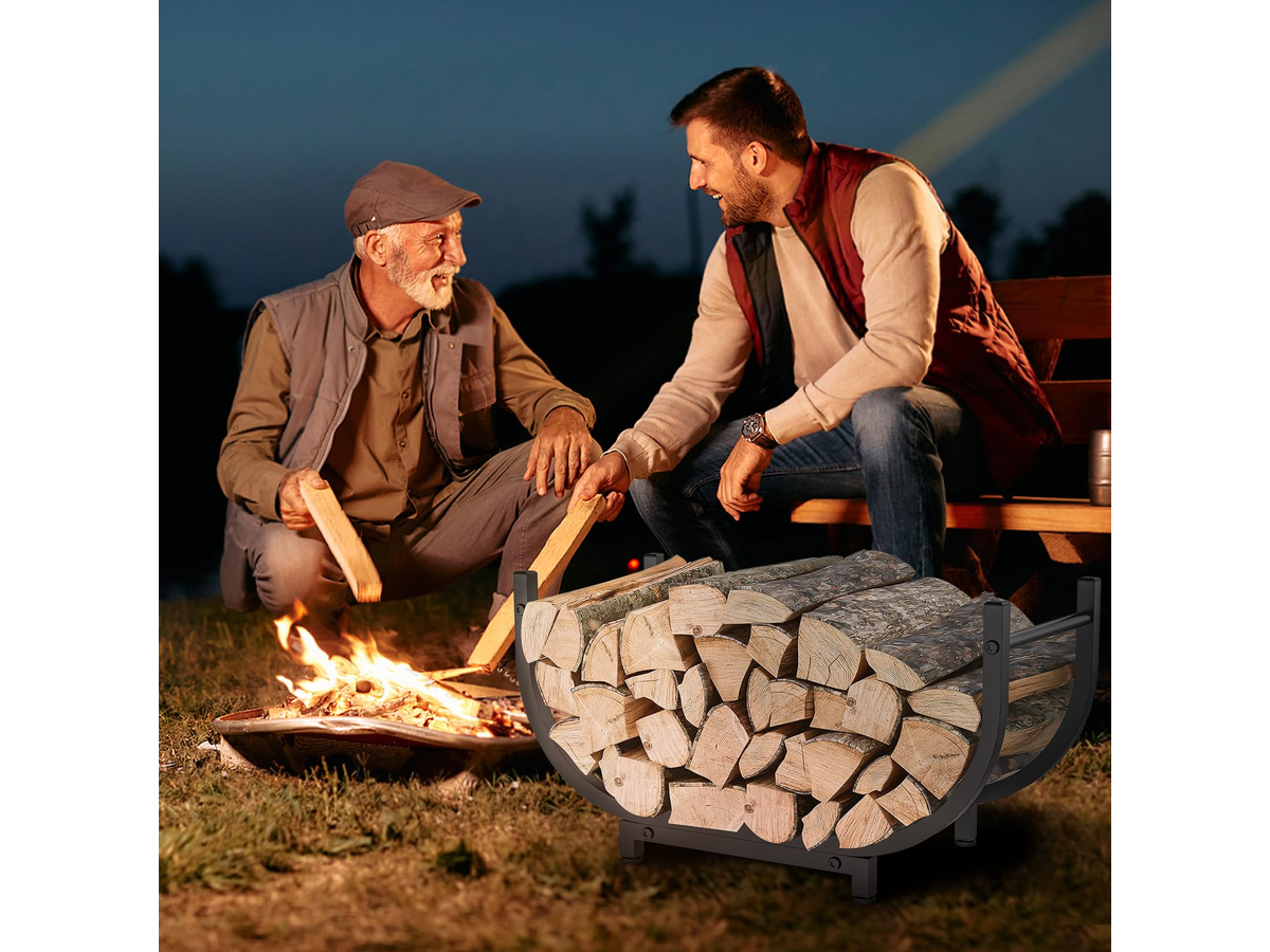 Firewood Log Storage Rack Heavy Duty Steel Log Holder with Handles Indoor Outdoor