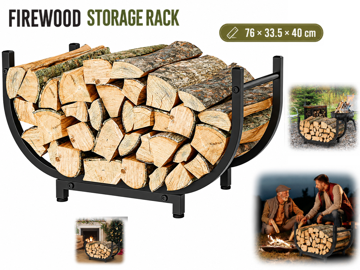 Firewood Log Storage Rack Heavy Duty Steel Log Holder with Handles Indoor Outdoor