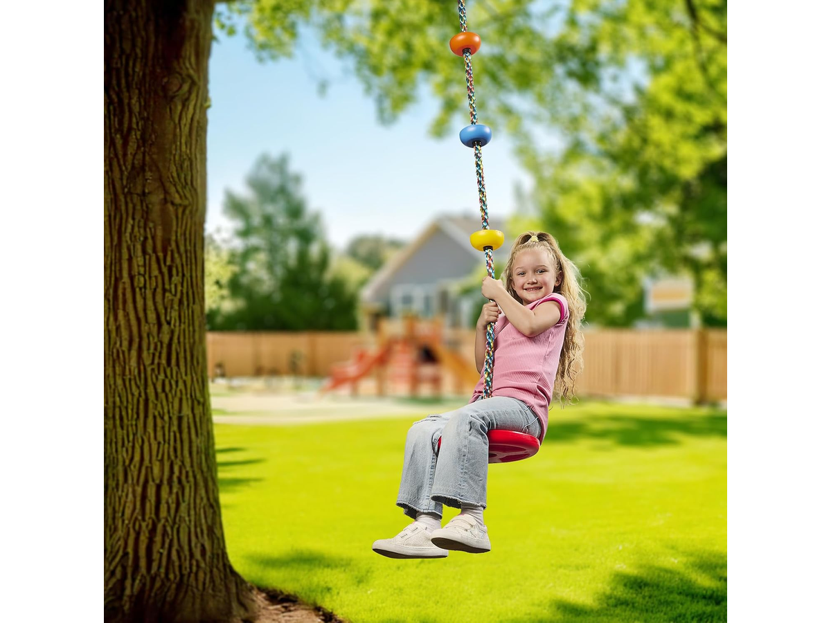 Tree Swing Set with Disc Seat Rainbow Climbing Rope and Tree Strap
