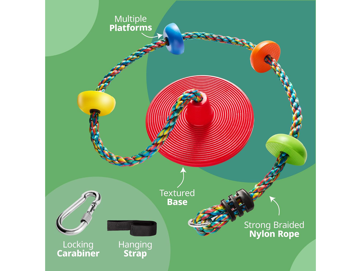 Tree Swing Set with Disc Seat Rainbow Climbing Rope and Tree Strap