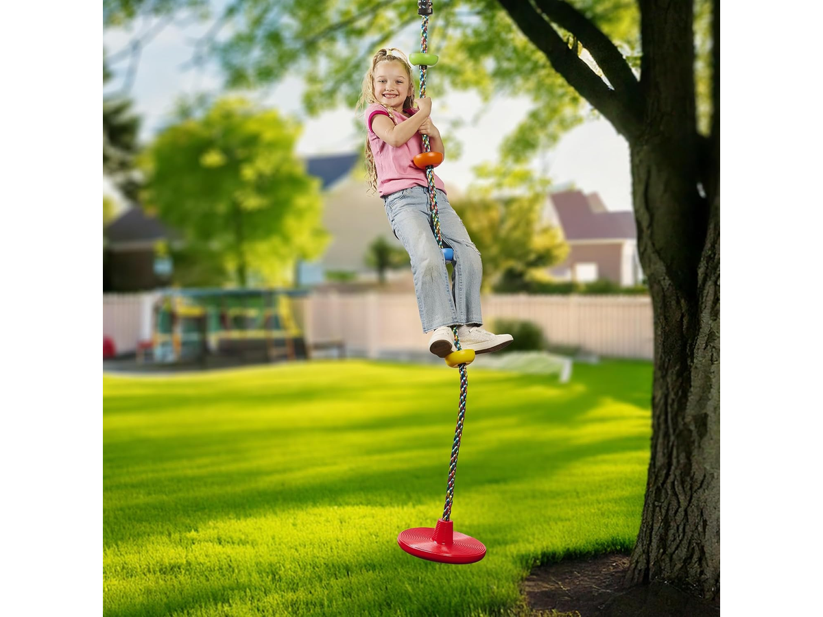 Tree Swing Set with Disc Seat Rainbow Climbing Rope and Tree Strap