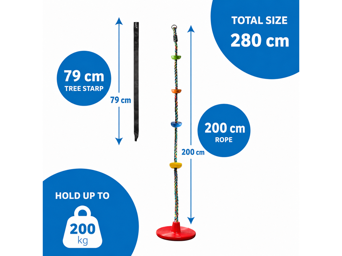 Tree Swing Set with Disc Seat Rainbow Climbing Rope and Tree Strap