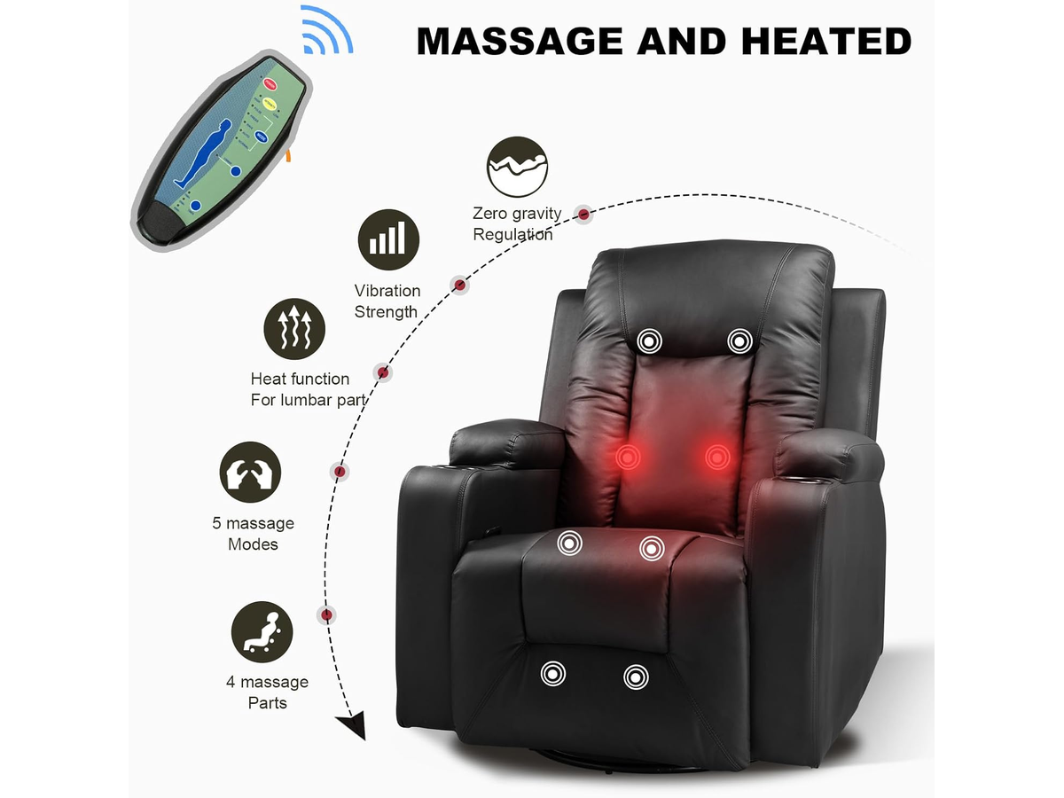 Recliner Chair with Heat Massage Vibration Zero Gravity Cup Holders