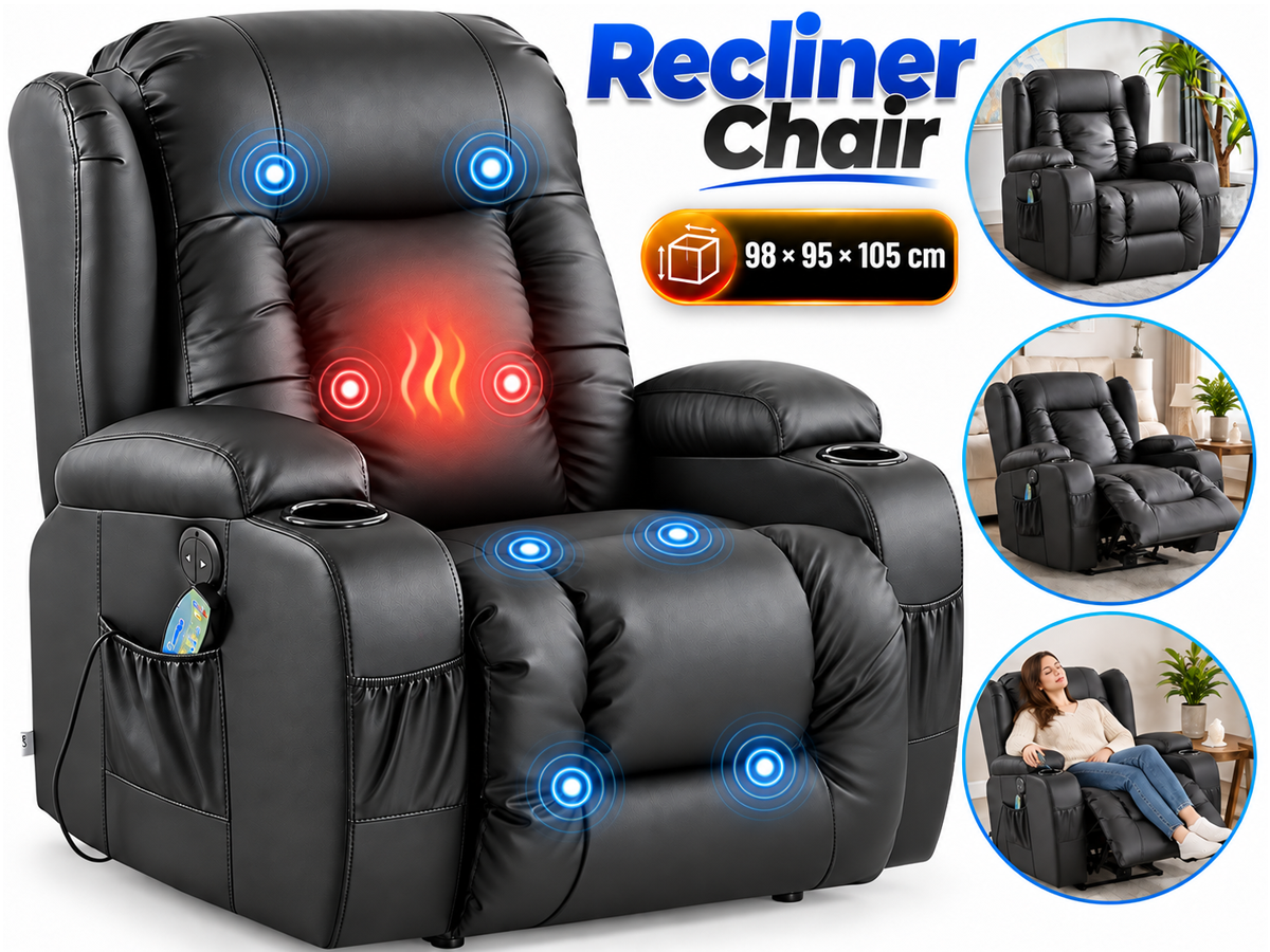 Recliner Chair with Heat Massage Vibration Zero Gravity Cup Holders
