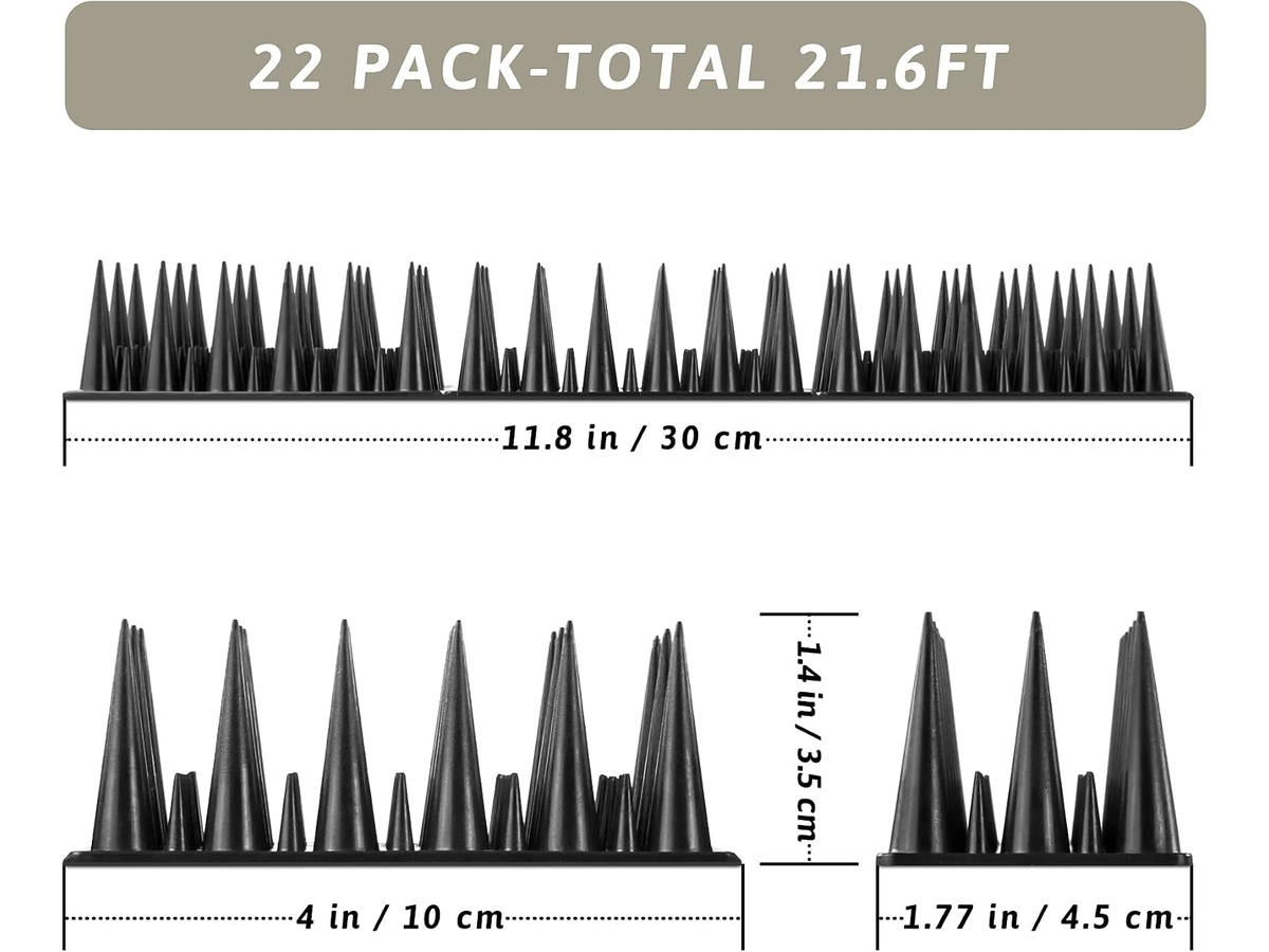 Bird Spikes 22 Pack 21.6FT Animal Deterrent for Fences Roofs Railings and Ledges