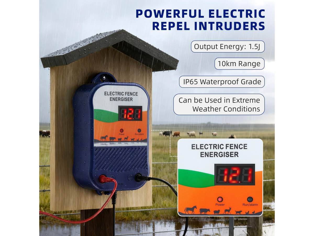 Electric Fence Energizer Waterproof Fence Energiser with Mains Battery Solar Power Options
